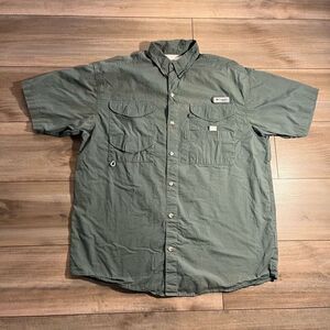 ‎Columbia PFG Green Athletic Casual Polo Men Medium Bin k-37